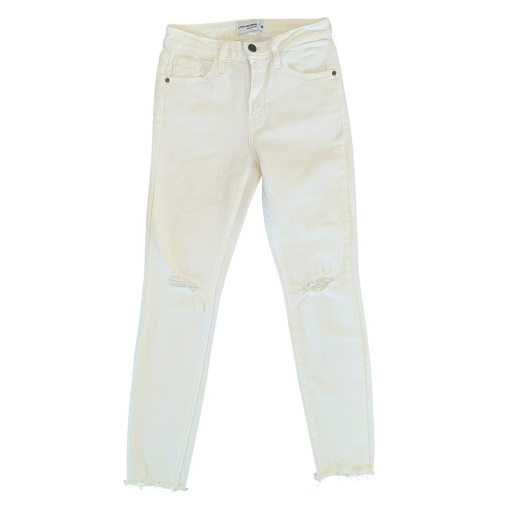 Just Black White Jeans Mid-Rise Distressed Denim Pants Stretch Size 25 White